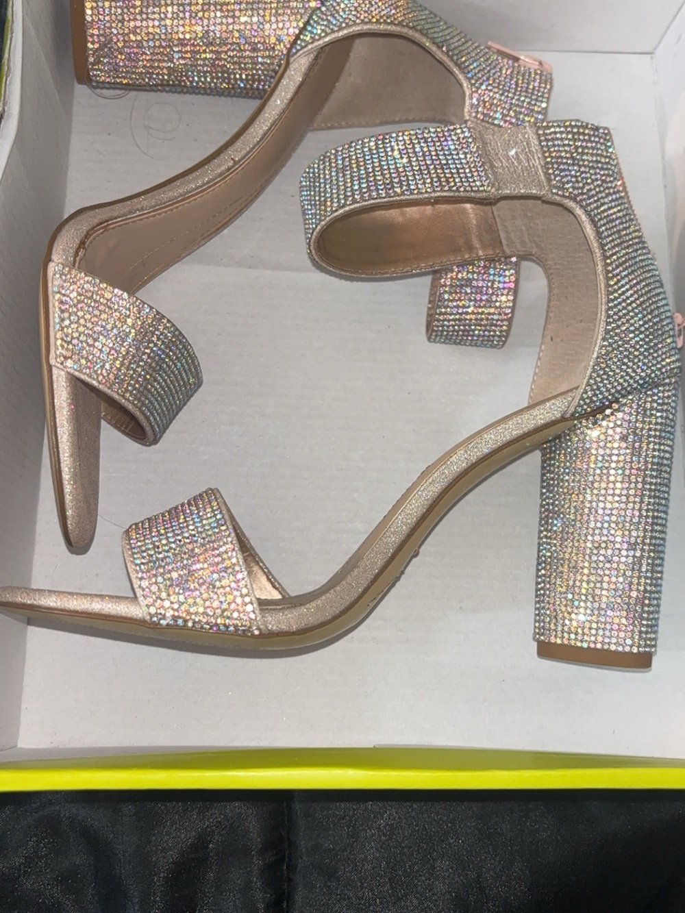 Authentic Gianni Bini Rose Gold Rhinestone Block Heel Sandals